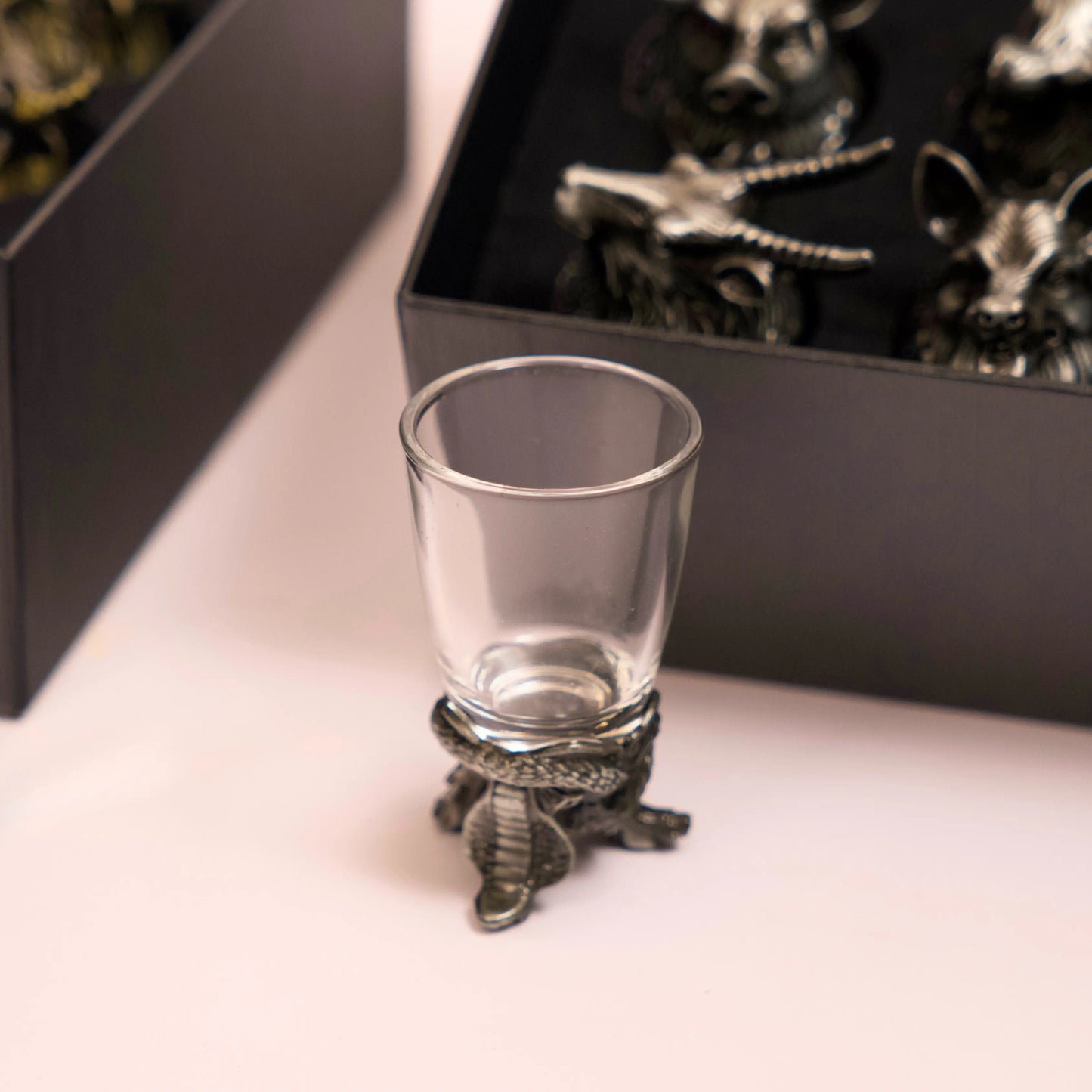 Elegant silver and brass shot glasses set for home bar