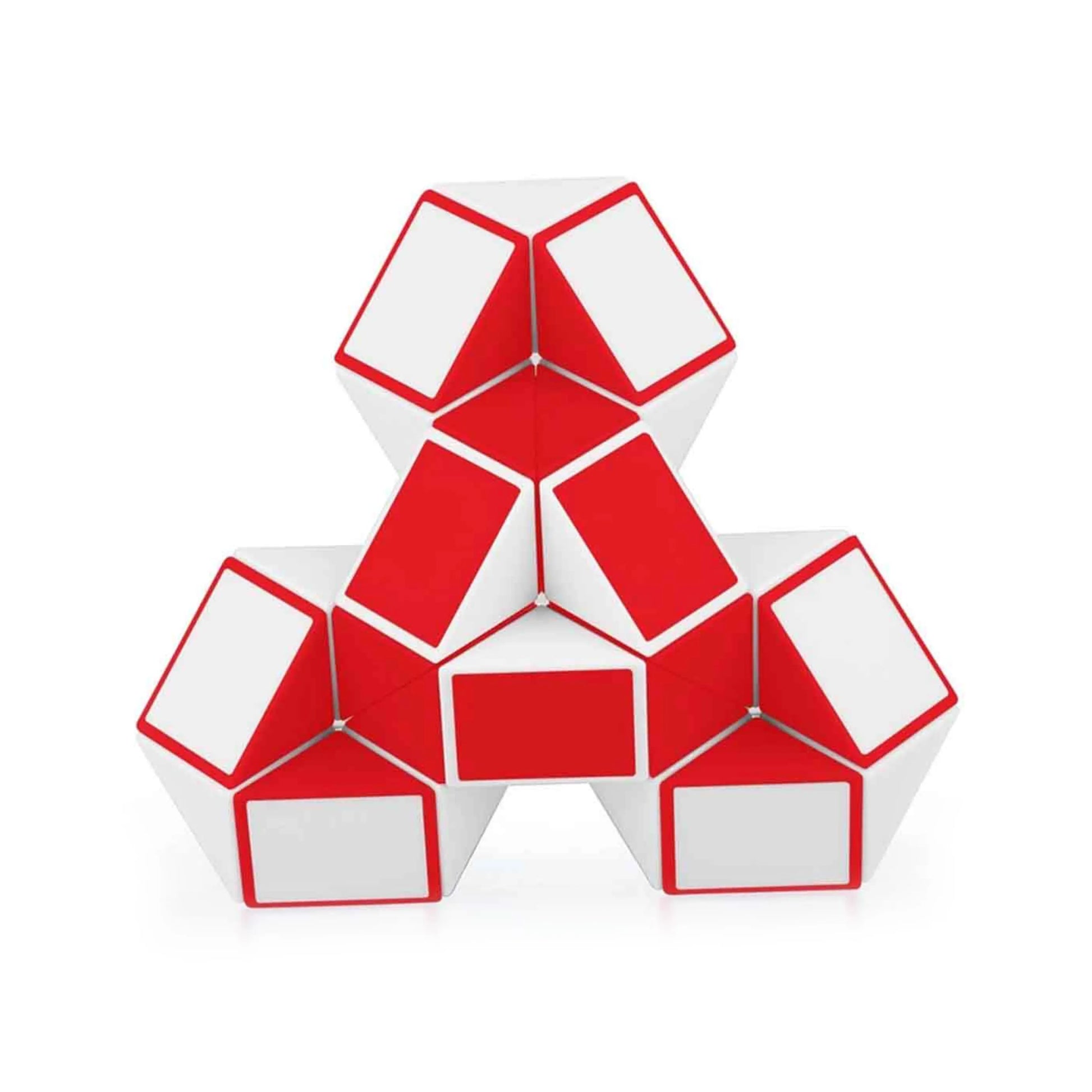 Image of a twist puzzle assembled in a triangle format on a white background