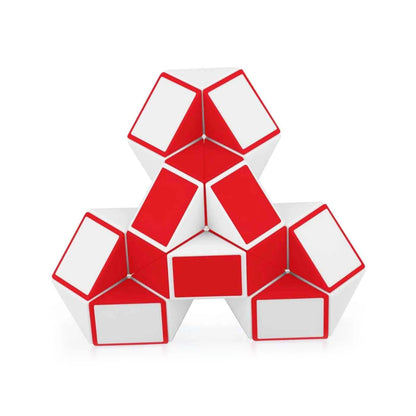 Image of a twist puzzle assembled in a triangle format on a white background