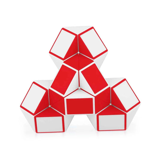 Image of a twist puzzle assembled in a triangle format on a white background