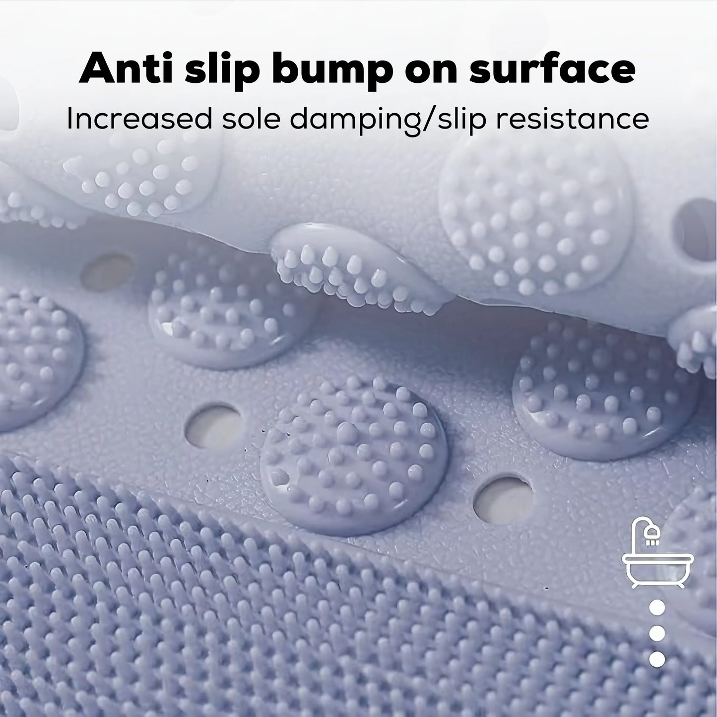 Close-up of textured blue mat surface with water droplets showing anti-slip design.