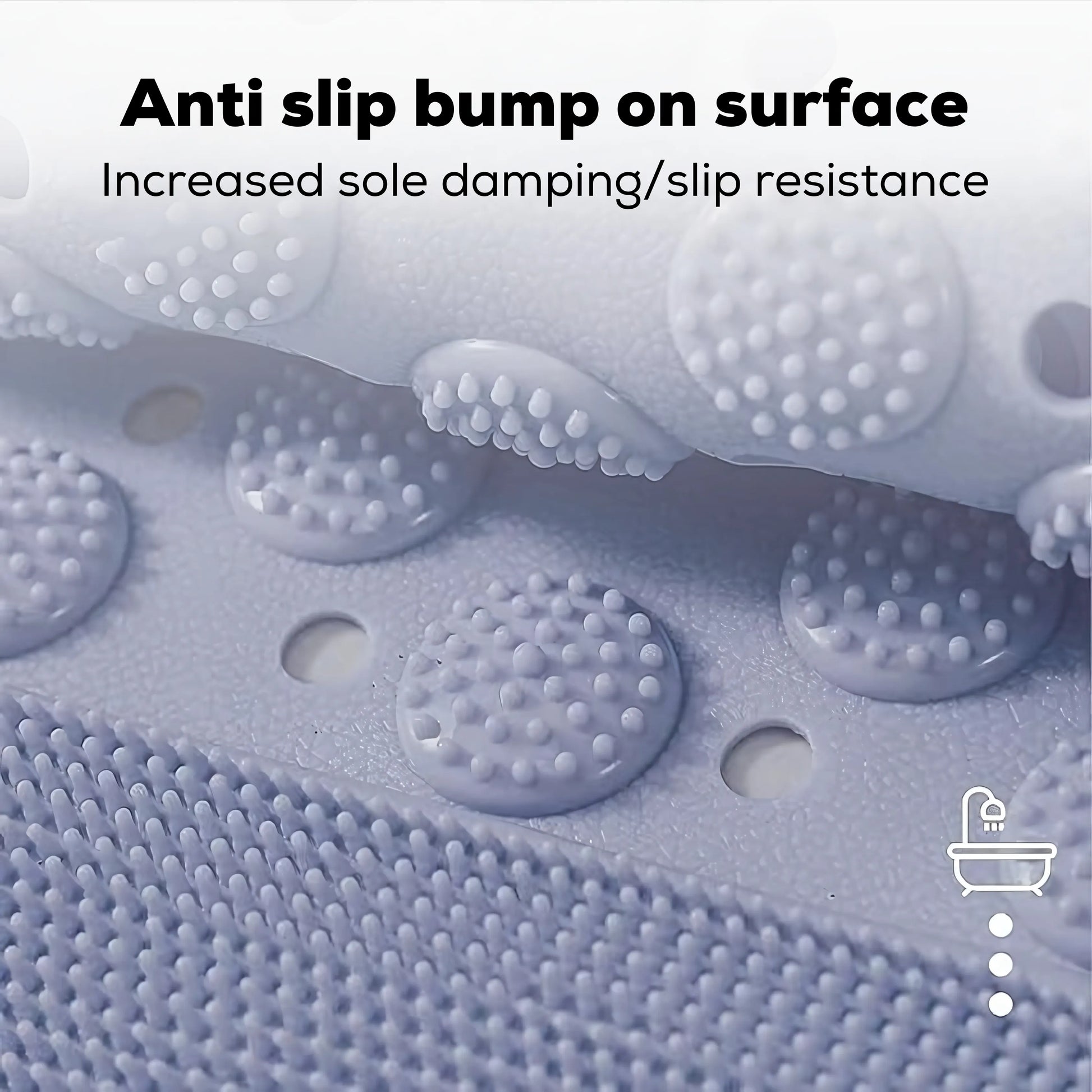 Close-up of textured blue mat surface with water droplets showing anti-slip design.