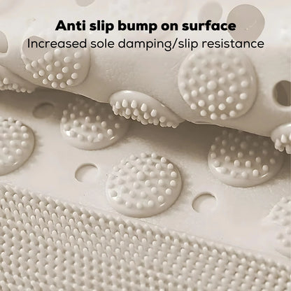 Close-up of large round suction cups on the back of a bath mat for strong grip.