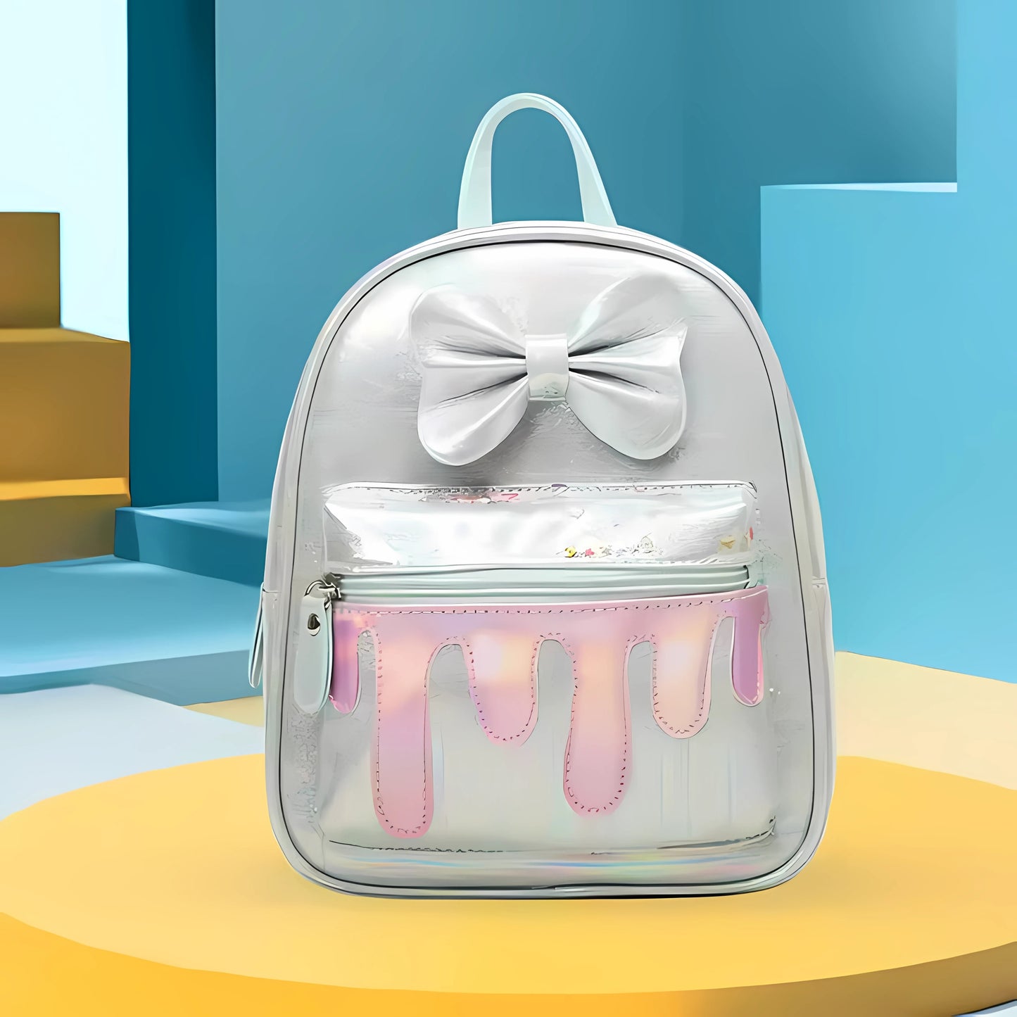 Glitter Bow Drip Kids' Backpack with sparkling bow and drip design