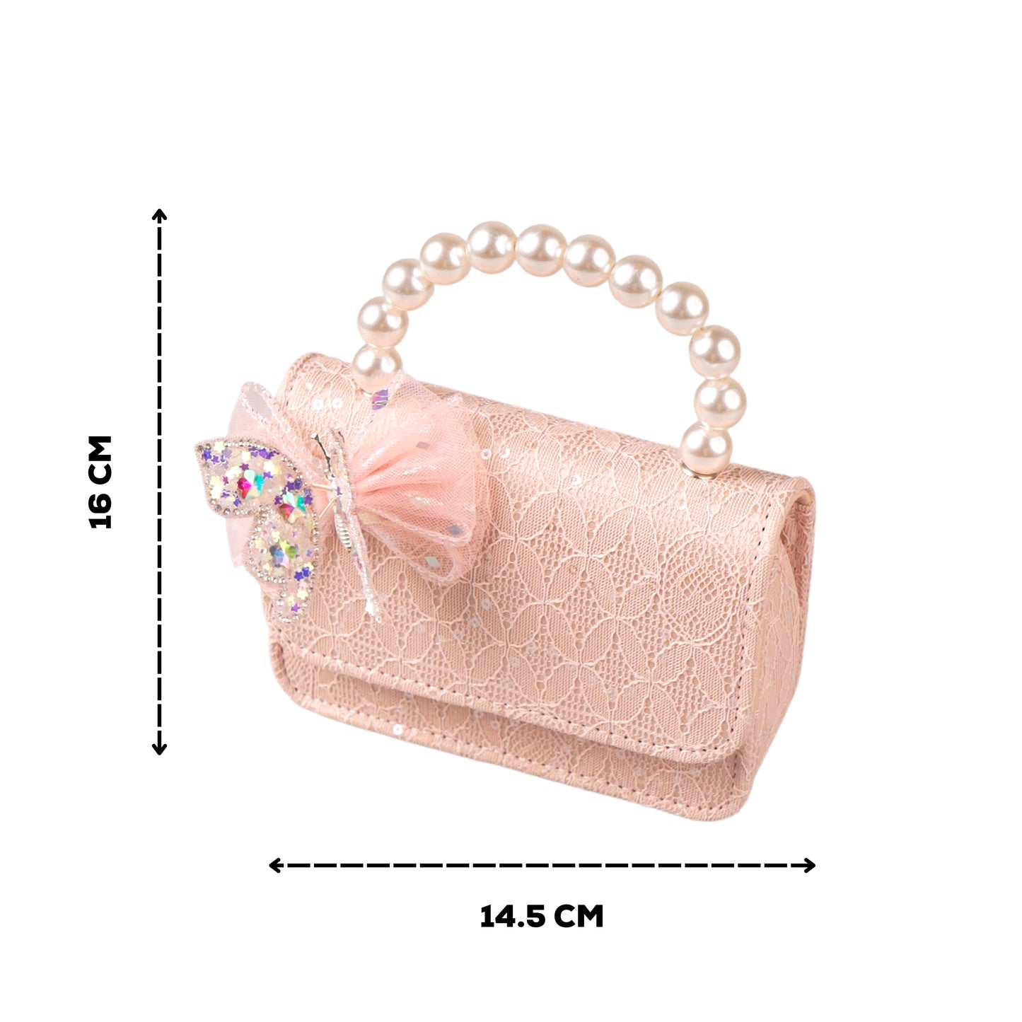 Pink butterfly mini bag with pearl handle for girls