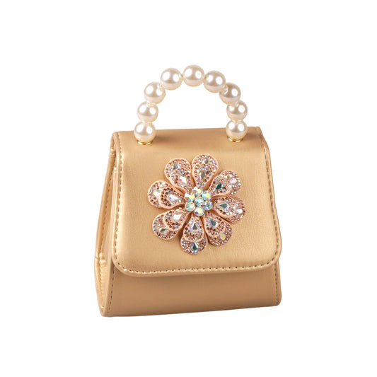 Mini pouch bag for kids – satin finish with sparkly flower