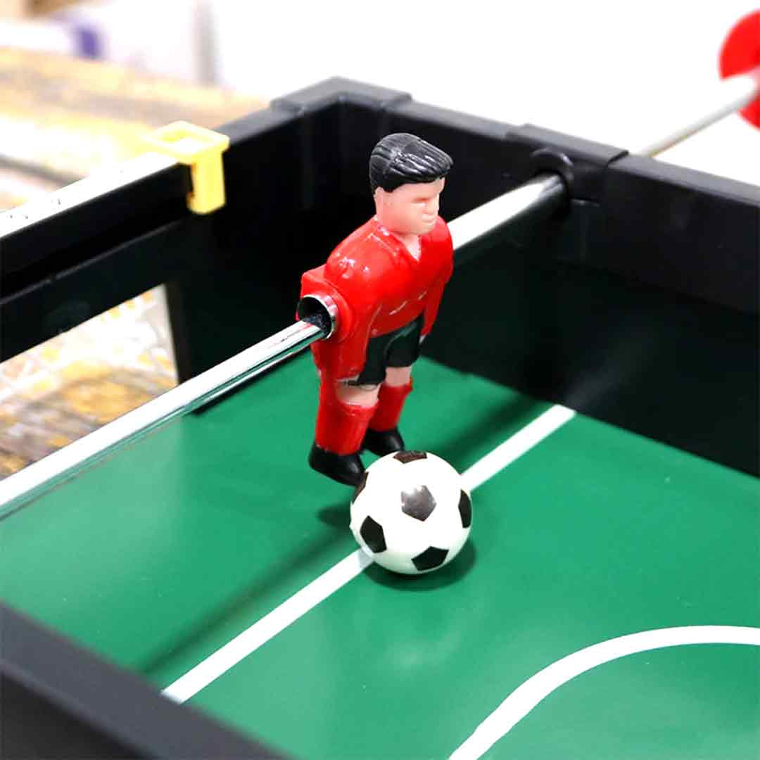 Zoomed-in view of a goal scored during the foosball match