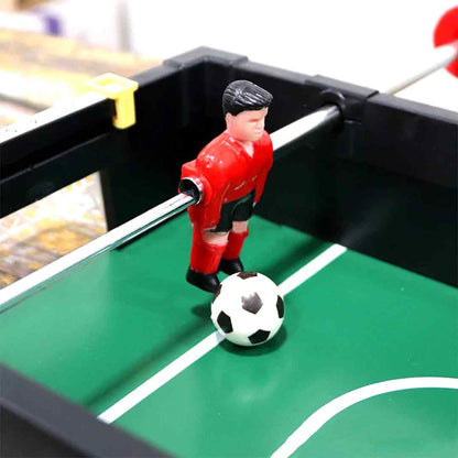 Zoomed-in view of a goal scored during the foosball match