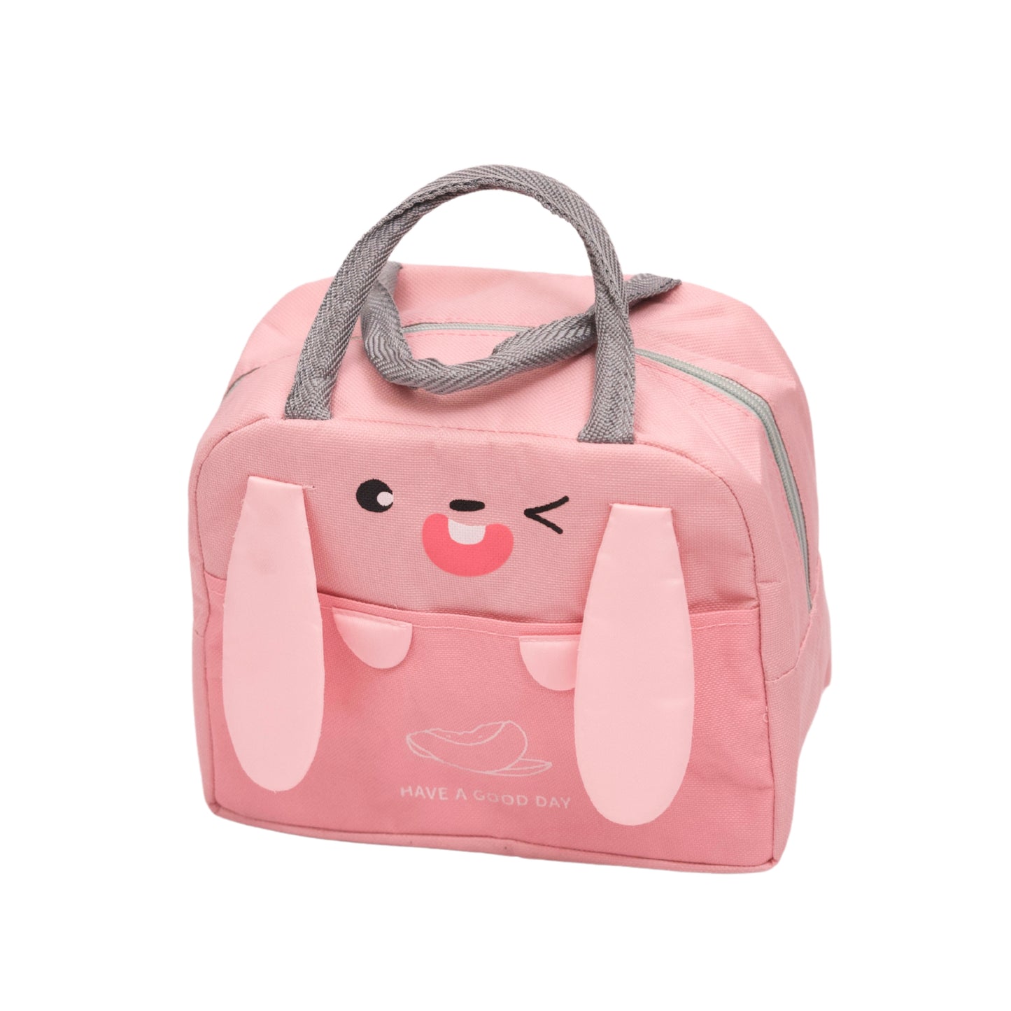 Adorable Baby Pink Animal-Themed Lunch Bag with Insulated Pockets
