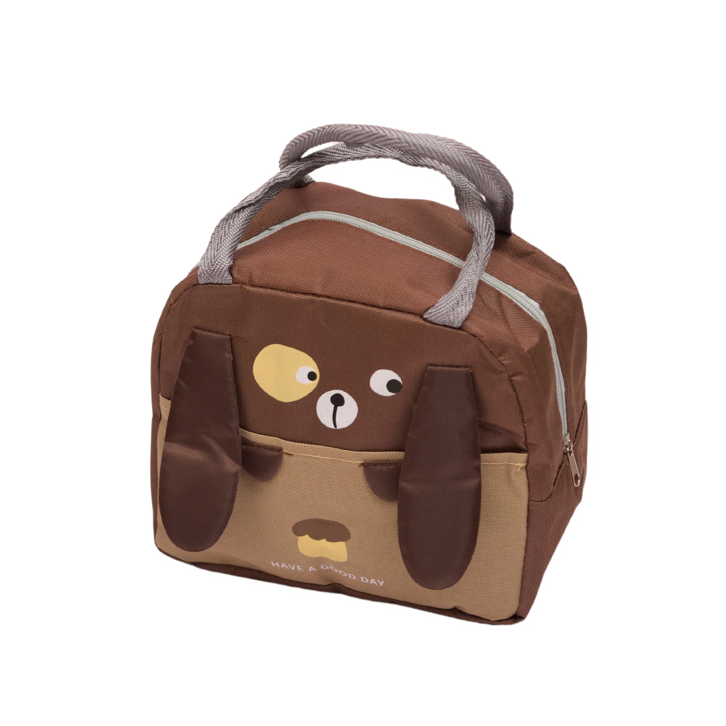 Adorable Brown Animal-Themed Lunch Bag with Insulated Pockets
