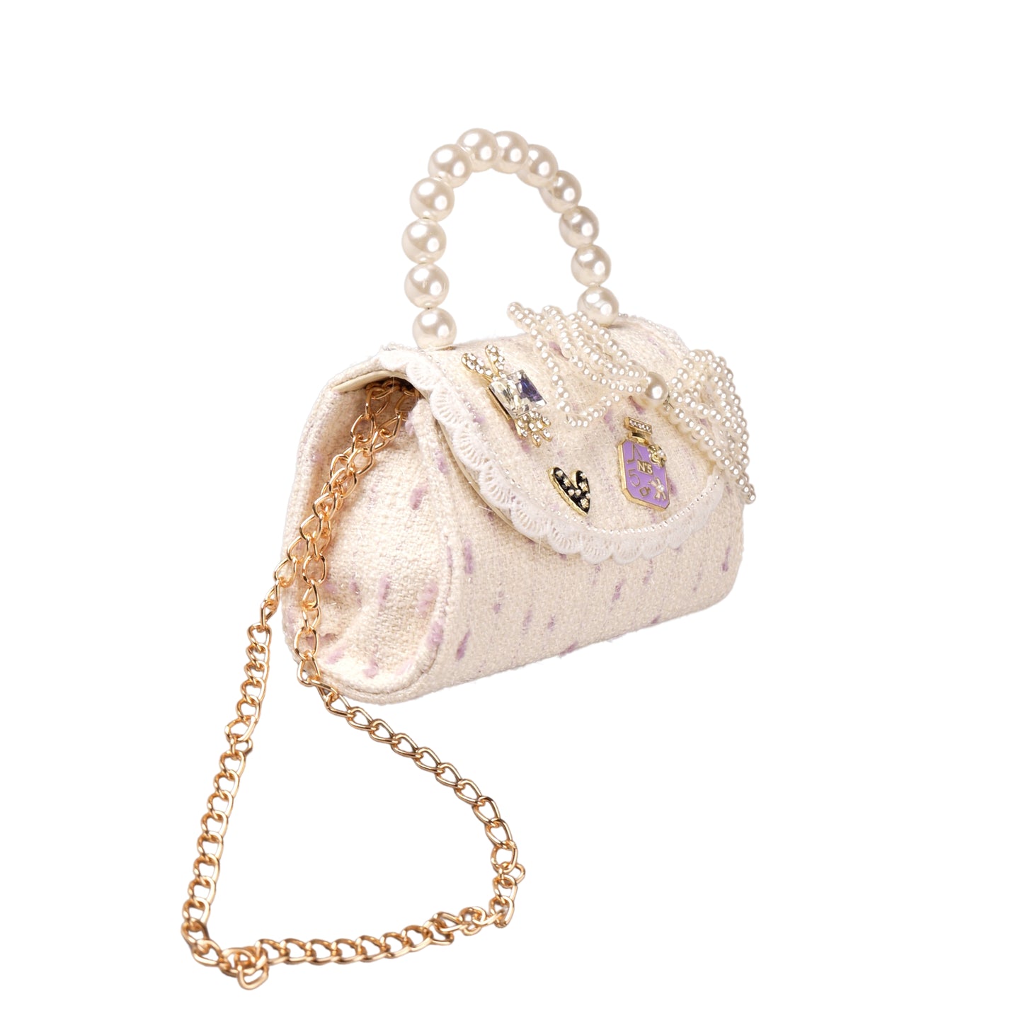 Pearl handle bow sling bag for girls in pink