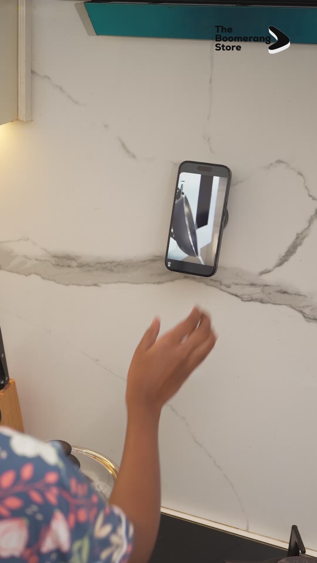 Magnetic phone holder with rotating base, shown mounted in various locations.