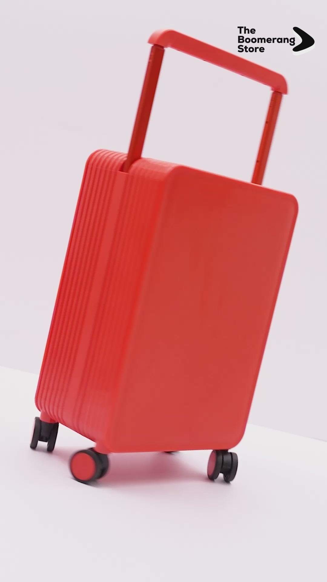 Orange cabin trolley highlighting TSA lock, thick smooth aluminum tie rod, and double spinner wheels